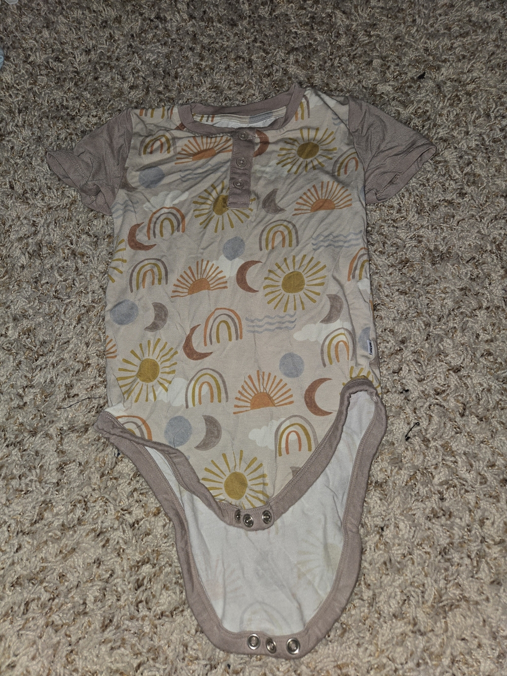 Luxe Neutral Rainbow & Sun Short-Sleeve One-Piece in Taupe and Mustard